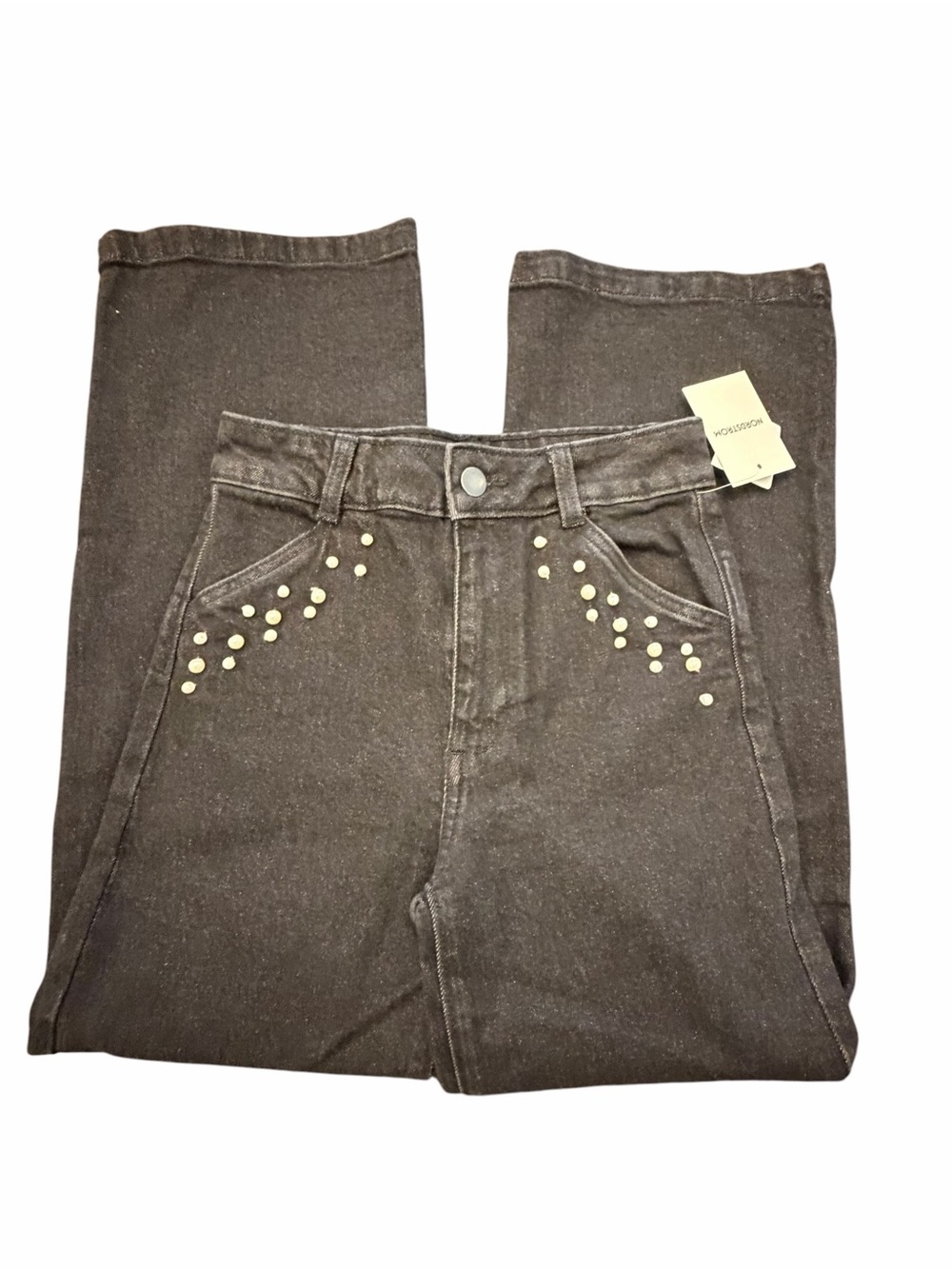 Nordstrom Jeans Womens Size 8 Black Denim Pearl Embellish Pockets Straight Leg